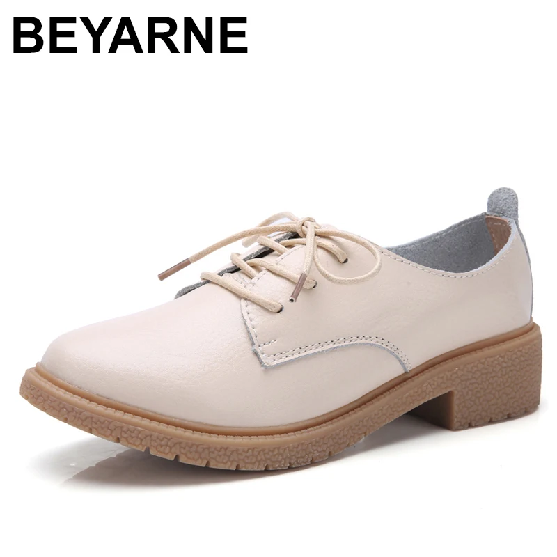 

BEYARNE women shoes large size genuine leather lace-up oxford shoes for women heeltop3.5cm Autumn luxury loafers female shoeE009