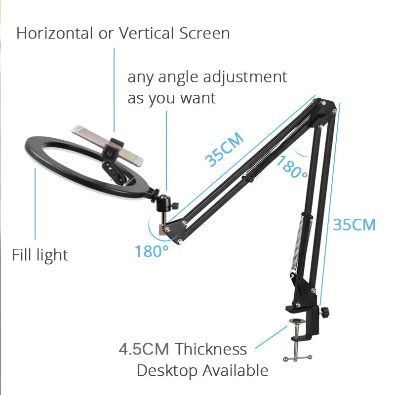 Photo Tripod Camera Tripod Table Stand with 10'' Dimmable Ring Fill Light Aluminum Control for Youtube Live Photo Studio Video