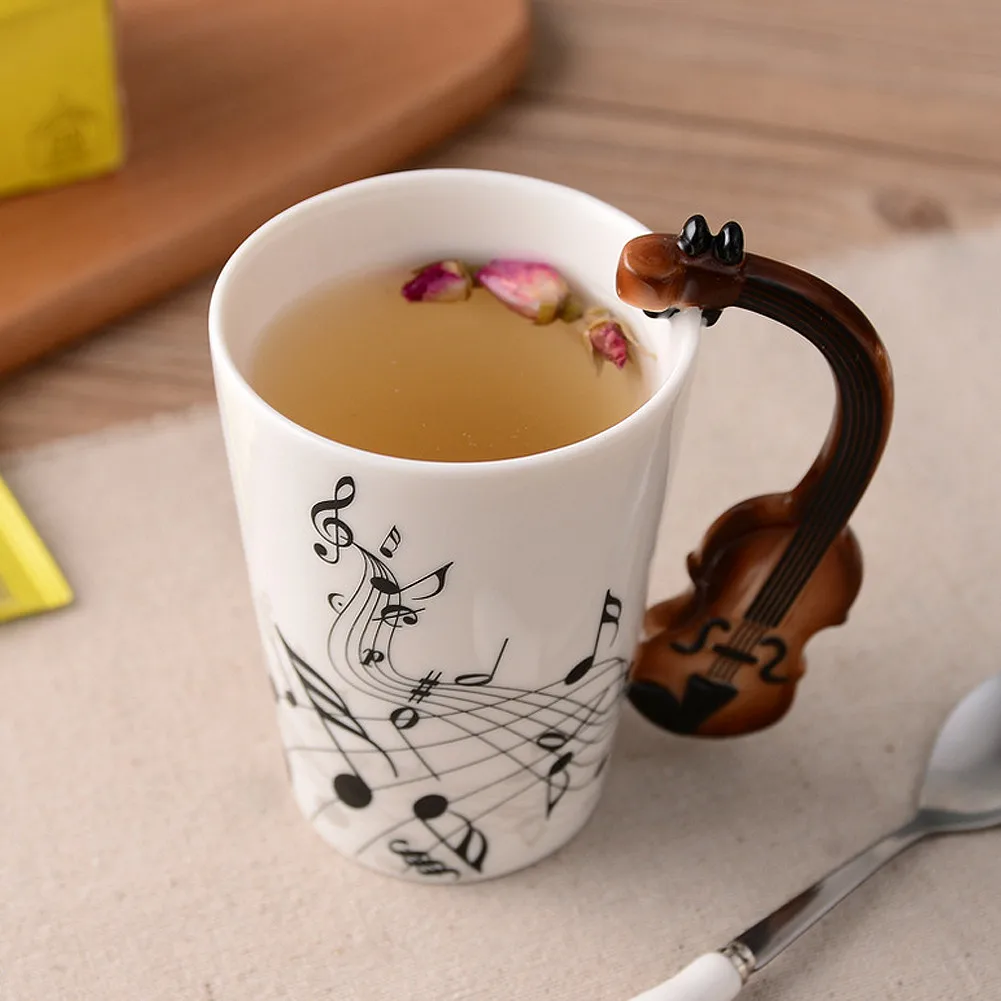 Creative Music Violin Guitar Ceramic Mug Coffee Tea Milk Stave Cups with Handle Coffee Mug Novelty Gifts for Wedding Birthday