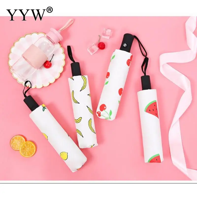 

3 Folding Umbrella Full Automatic Rain Woman Anti-Uv Sun Umbrellas Paraguas Windproof White Coating Vinyl Parasols Umbrellas