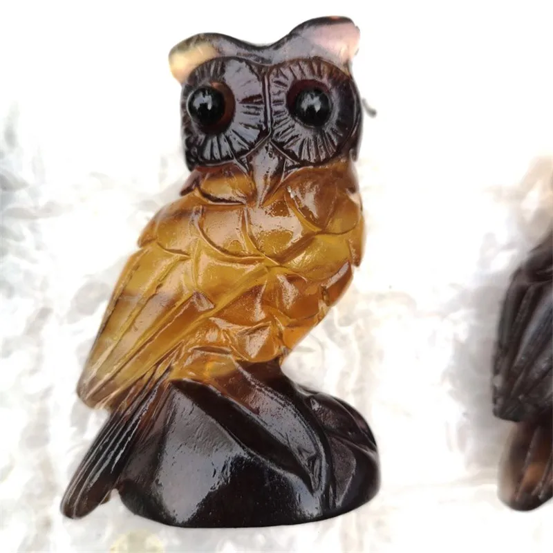 

1pc Natural Carving Crystal Stone Yellow Fluorite Crystal Owl Decoration