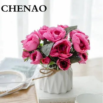 

CHENAO 1 Pieces1 Basin European Chic Small Peony Silk Flowers Pretty Bride Wedding Party Decoration Free Shipping