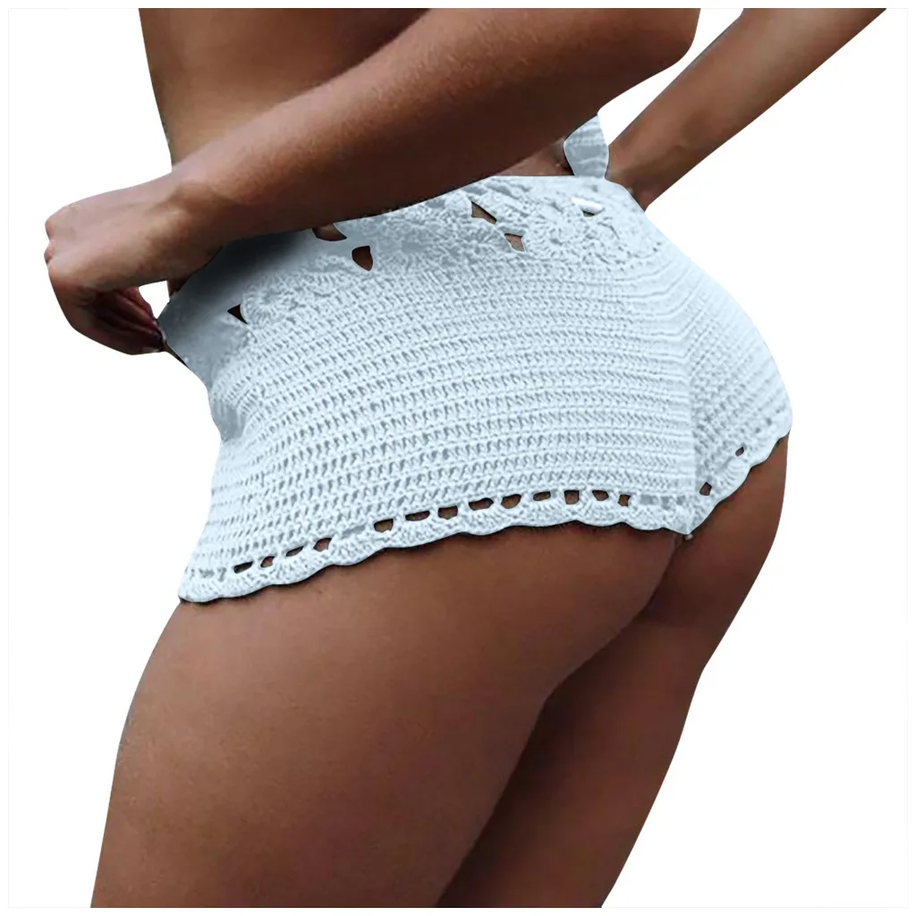 Swim Briefs Shorts Bikini Bathing suit Women's Pure Color Sexy Hollowing Out Weave Beach Boxer Shorts Pants Trousers#251207