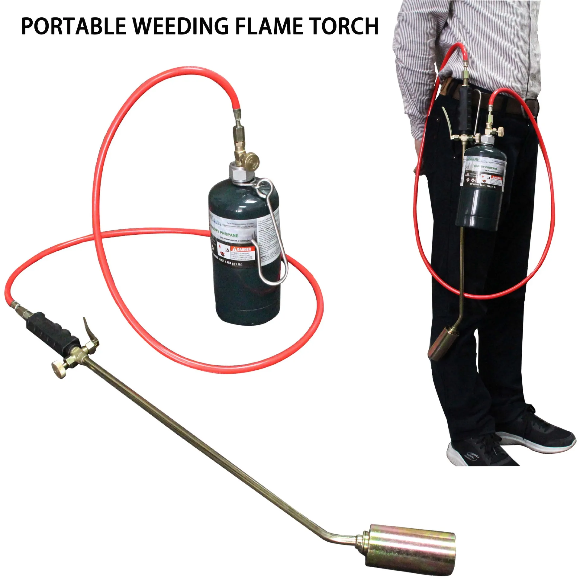 Propane Torch Weed Burner Torch, Double Valve Blow Torch 50 inch Hose