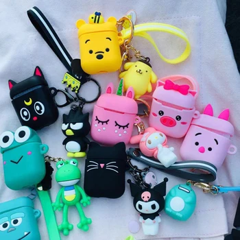 

For airpods Case Cute cat/duck Frog cartoon keyring/keychain Cartoon silicon Cover Earphone Cases For air pods 2 Cover funda