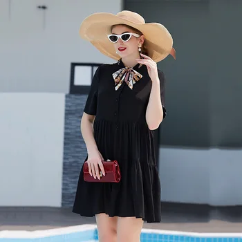 

Heavy Crepe Silk Dress Women's 2020 Summer New Style Loose and Plus-sized Slimming Debutante Elegant Mulberry Silk Pleated Skirt