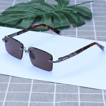 

Vazrobe Glass Sunglasses Men Rimless Crystal Stone Glasses Man Anti Sun Reflection Eye Dry Protect UV400 Heavy Lens