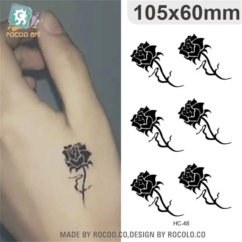 Body Art Sex waterproof temporary tattoos for men and women simple 3d black  rose design small tattoo sticker Wholesale HC1048