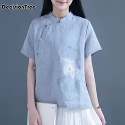 2019 летняя традиционная китайская одежда для женщин, льняные топы, одежда, кунг-фу, блузка, рубашка, униформа ханфу