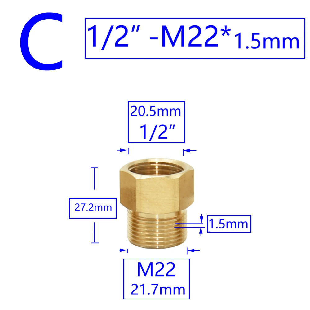 Brass Male Female 1/2" M14 M18 M22 3/8" Thread Connector Tooth Pitch 1.5mm Copper Water Tap Washing Machine Bathroom Coupler for tank tap connector,tank tap adapter,garden hose connector,hose connector,water faucet adapter,garden hose adapter,hose tap adapter,tank fitting connector,plastic pipe connector,water pipe connector,pipe connector,water pipe fitting,irrigation pipe fitting,garden water connector,faucet adapter,garden faucet adapter,faucet quick connector