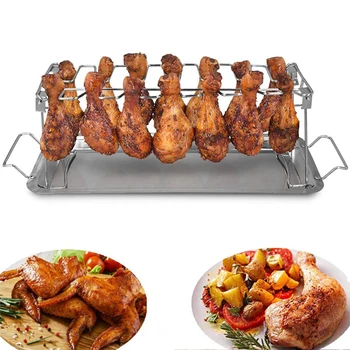 

Chicken Wing Leg Rack For Grill Smoker Oven Stainless Steel Vertical Roaster Stand In BBQ Safe Barbecue Accessories