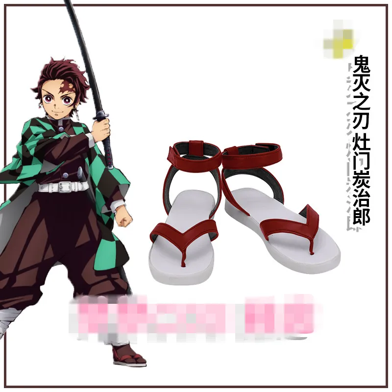 Аниме «Demon Slayer: Kimetsu no Yaiba Kamado Tanjirou»; красные сандалии; вьетнамки