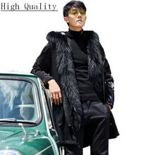 Пальто Мужская парка зимняя куртка воротник из меха енота длинное пальто подкладка из меха кролика размера плюс Veste Homme Hiver MG-1836001 KJ1526