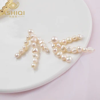 

ASHIQI Natural Baroque Pearl Drop Earrings for Women Fashion Personalized 925 Sterling silver Jewelry