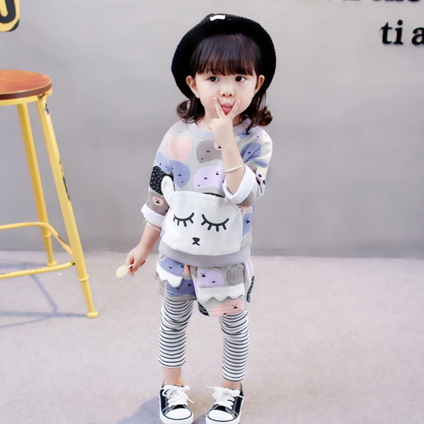 Cotton 0-3 years old girl Baby clothes Girl suit 2020 new Cartoon rabbit Striped pants Two-piece Open pants Sister suit