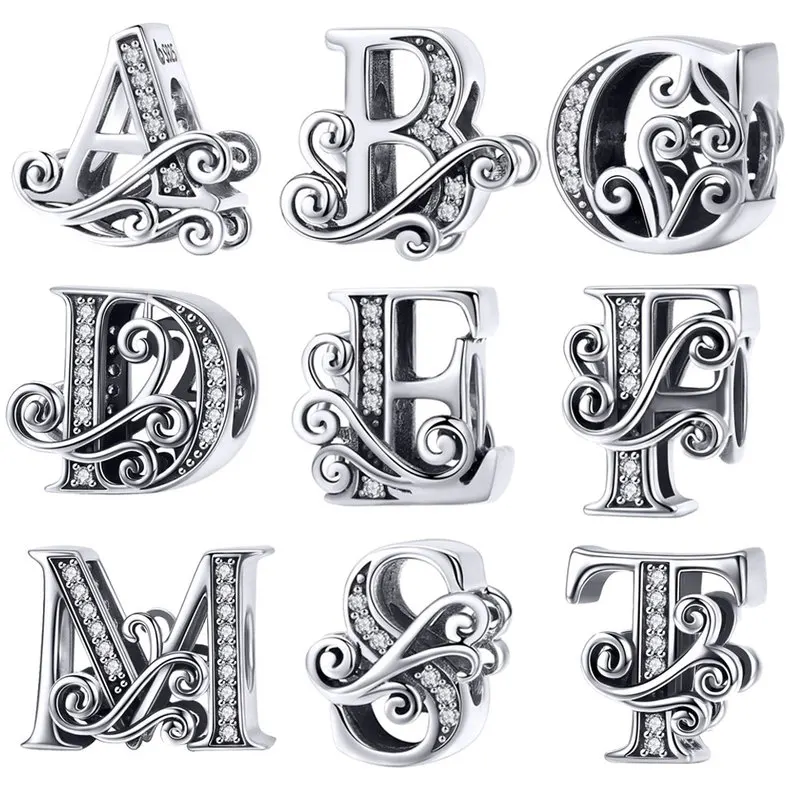 Bracelets Charms Beads Letter Alphabet-Shape 925-Sterling-Silver BISAER 925-Jewelry-Making