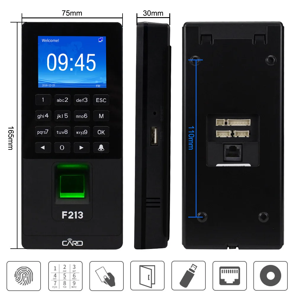Система контроля доступа к двери отпечатков пальцев программное обеспечение RFID Клавиатура TCP/IP/USB биометрический таймер посещаемости машины+ U диск+ брелоки