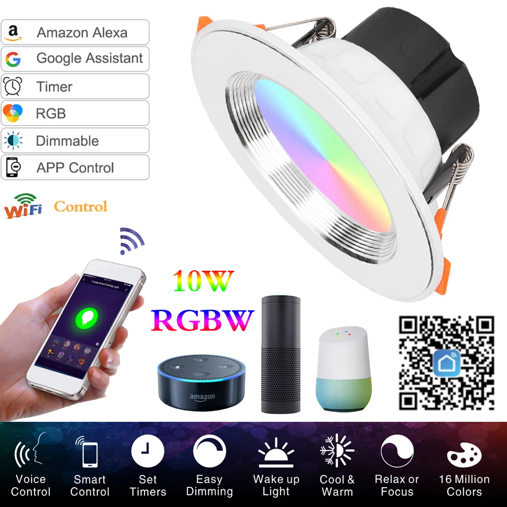

Wifi LED Downlight Ceiling silvery 10W RGBW+Cold white led light AC 120V 220V APP Control Smart Downlight Timing lights