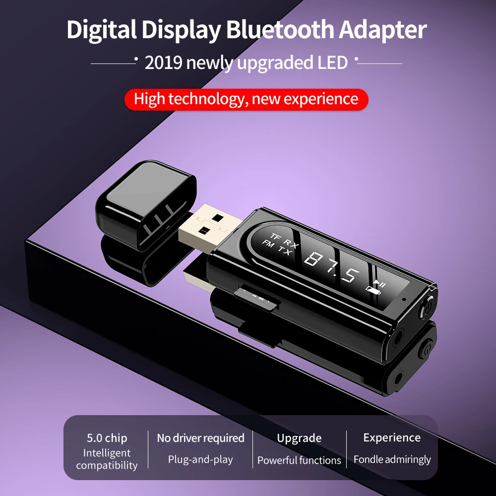 

GOOJODOQ USB Bluetooth 5.0 Transmitter Receiver LED Display MP3 Player Aux Car FM TV PC TF Audio Stereo Adapter Home Speaker