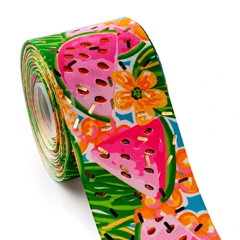 

3Inch 2 yards Grosgrain Ribbon Gold Foil Watermelon and Candy Handmade Hair Bow Clip Sparkle