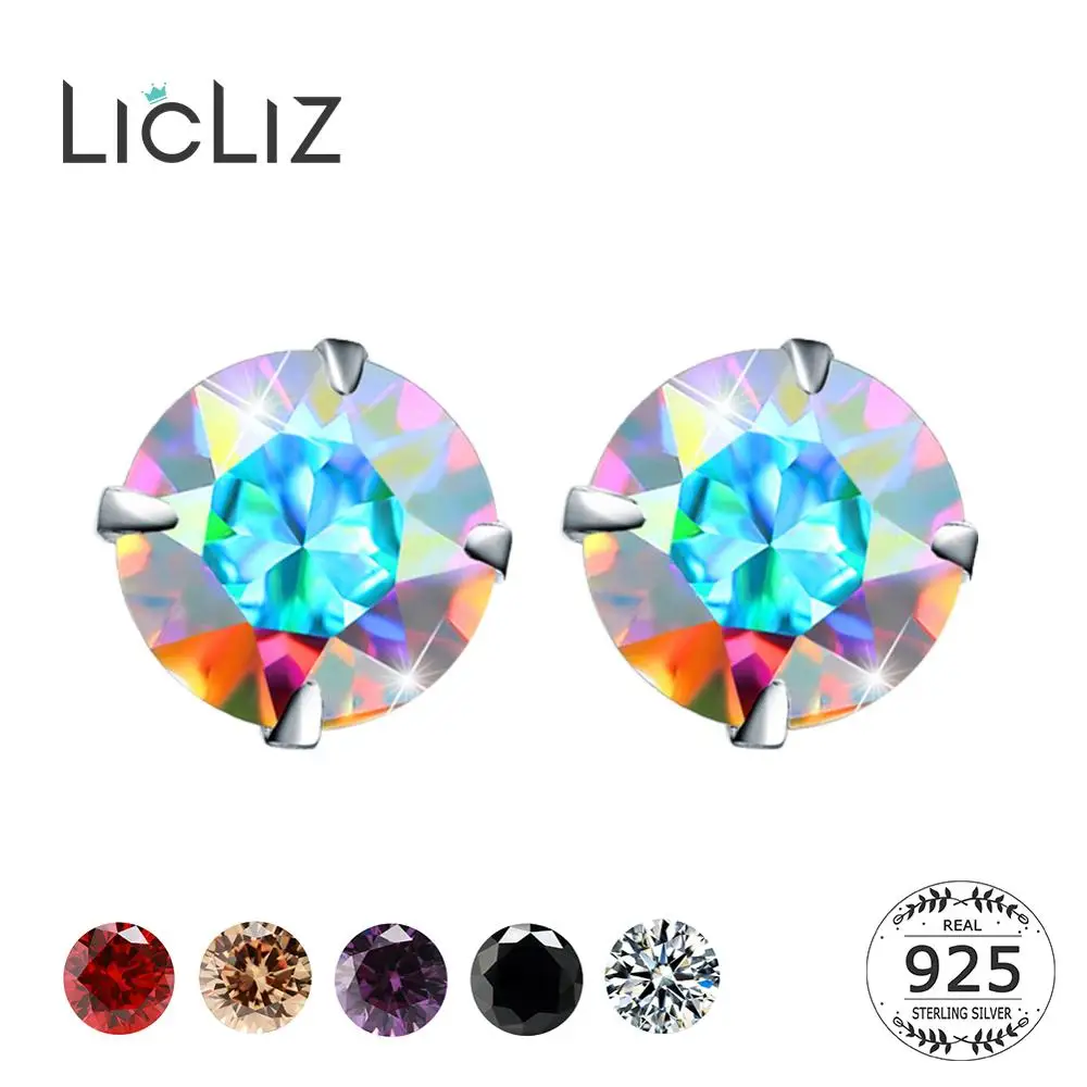 

LicLiz 2019 New 925 Sterling Silver Colorful Zircon Diamond Stud Earrings for Women CZ Crystal Jewelry Boucle D'oreille LE0689