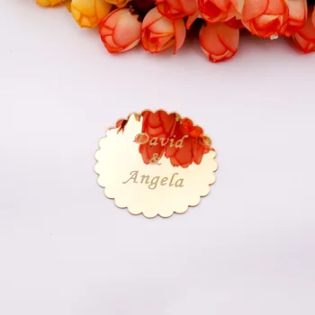 

30pcs Personalized Idea Wedding Decor Sticker Acrylic Mirror Bridal Favor Small Round Invitation Card Party Guest Gift