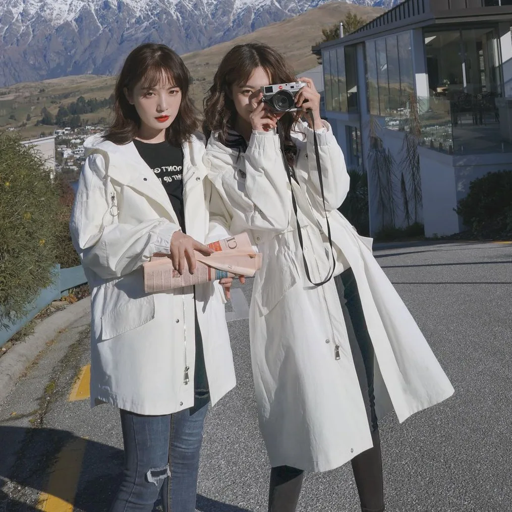 

Photo Shoot CHIC First Love White Hooded Loose-Fit Slimming Casual Straight-Cut Trench Coat Mid-length Best Friend Coat Female A