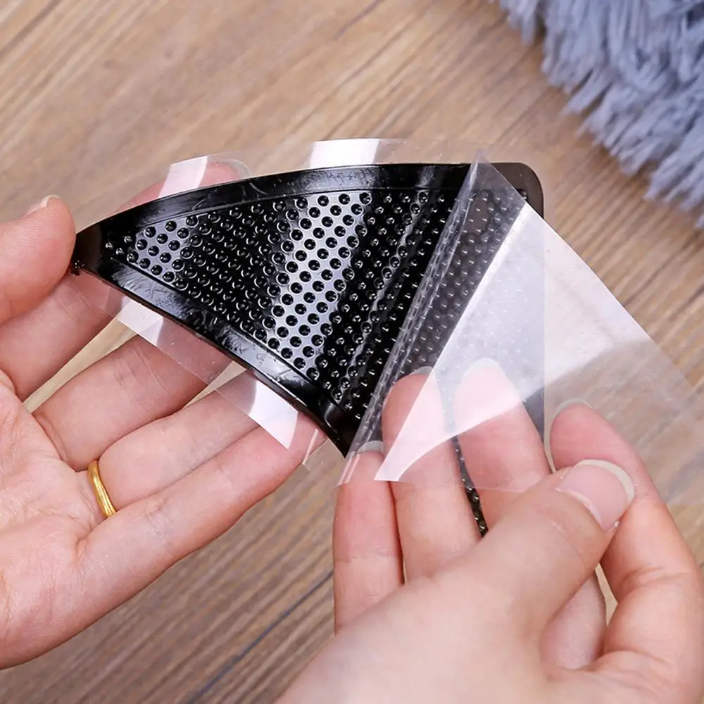 4Pcs/lot Triangle Reusable Anti-skid Rubber Mat Non Slip Patch Mat Washable Rug Gripper Stopper Tape Sticker Black Corners Pad