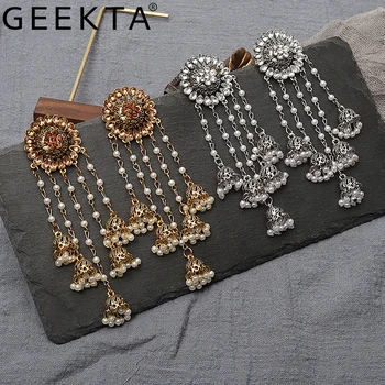 

Ethnic Long Beads Tassel Drop Earrings Rhinestone Sunflower Bell Pendant Dangle Stud Earrings Jhumka Indian Jewelry