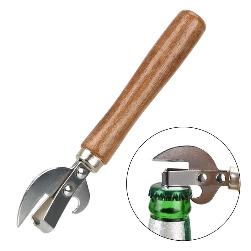 

Multi-function Can Opener with Wooden Handle Canning Knife Tin Can Opener Manual Can Opener Beer Wine Bottle Opener