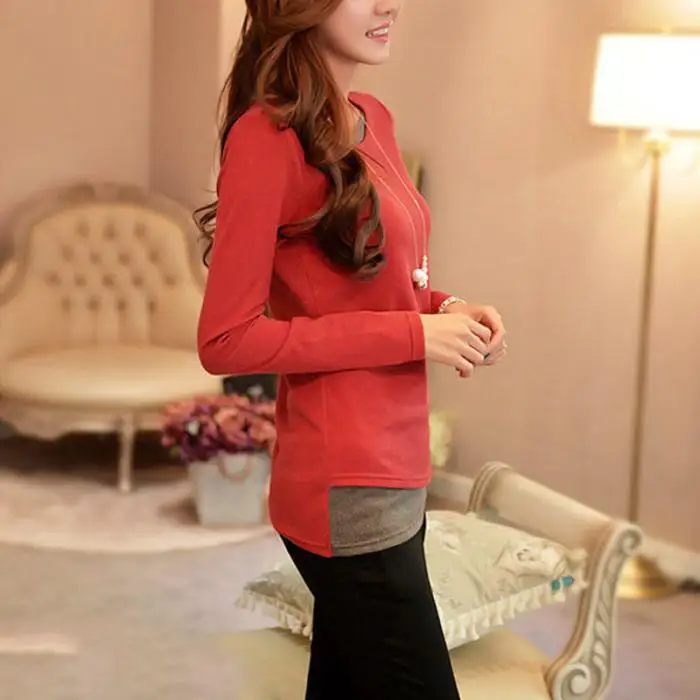 Поп женская повседневная трикотажная футболка с длинным рукавом весна осень боковая молния офис Туника Топы поп 88