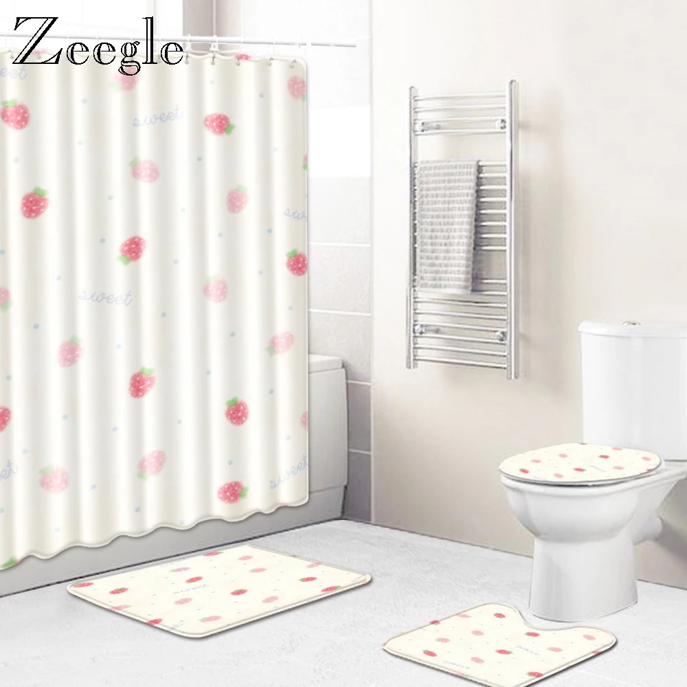 Shower Curtain Bathroom Carpet Non-slip Toilet Seat Lid Cover Bath Mat Soft 