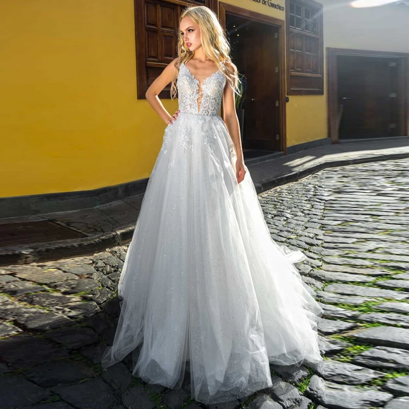 

Verngo 2020 Boho Wedding Dress Lace Appliques Tulle Wedding Gowns Backless Bride Dress Elegant Vestidos De Novia