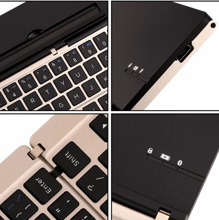 Dobre o Teclado Fino do Metal Dobra o Teclado sem Fio com Suporte do Telefone Teclado do Computador Três Ultra Bluetooth Móvel Tablet 9 metal bluetooth dobra o teclado sem fio