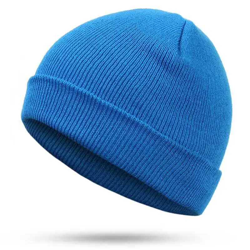 Одноцветная акриловая шерстяная шапка для мужчин и женщин, Европейская и американская осенняя и зимняя вязаная черно-белая шапка - Цвет: Синий
