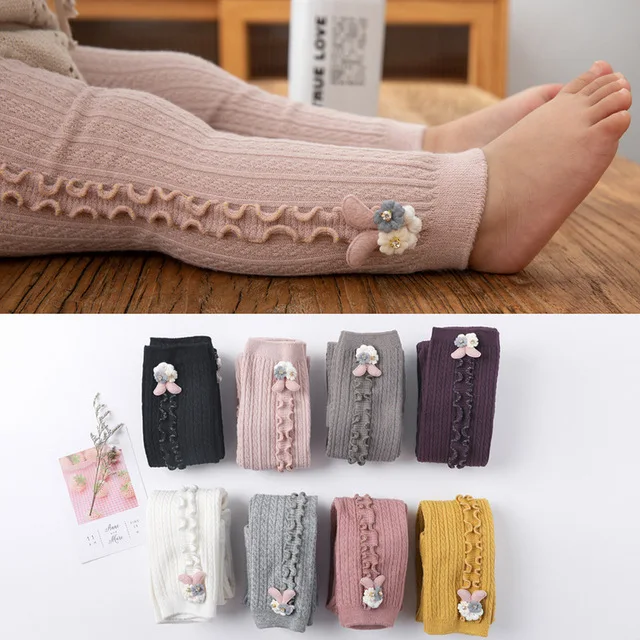 Leggings de algodón peinado para bebé, pantalones elásticos de punto con doble costura acanalada hasta el tobillo, con costuras de volantes a los lados, para niño niña