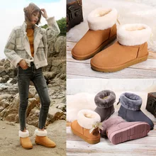 Для женщин новые шерстяные ботинки для снежной погоды женские зимние коровья кожа Мода Дикий кожаные сапоги в молодежном стиле Для женщин утепленные бантом хлопковые сапоги