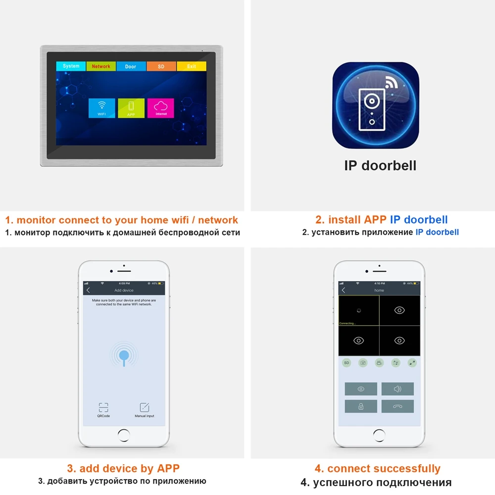 IP видеодомофон Diagonsview Wi Fi беспроводная система домашней безопасности 10 дюймовый