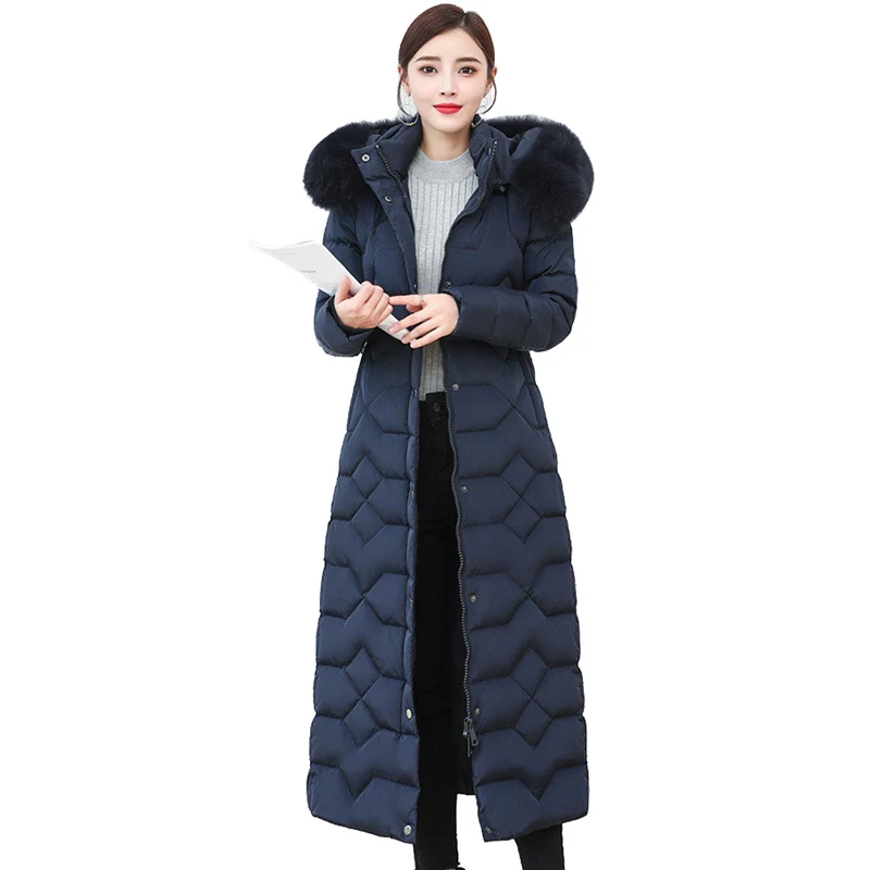 Большой размер, высокое качество, женский зимний пуховик с капюшоном, натуральный Лисий мех, воротник, х-длинная парка, женское утепленное белое пуховое пальто 2962
