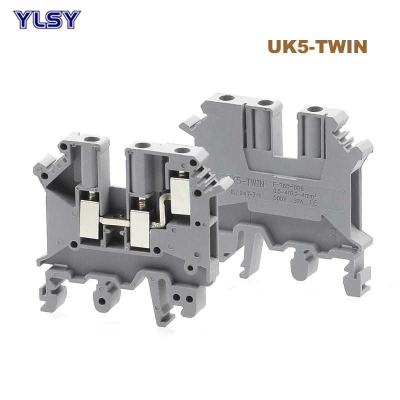 

50Pcs Din Rail Dual Row Screw Terminal Blocks UK5-TWIN Morsettiera Electrical Wire Double Terminals Block Connector 32A 4mm2