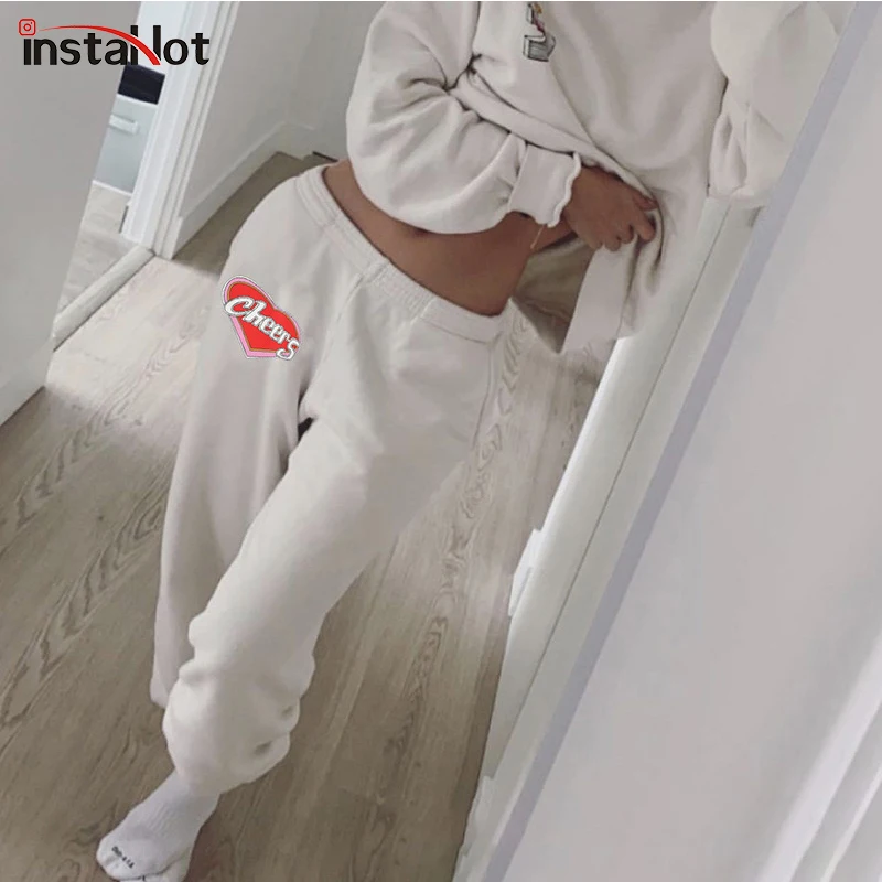 InstaHot Women Sweatpant Letter Printed High Waist Casual Elastic Cotton Pocket Cargo Pant 2020 Loose Solid Trousers Pants InstaHot Women Sweatpant Letter Printed High Waist Casual Elastic Cotton Pocket Cargo Pant 2020 Loose Solid Trousers Pants