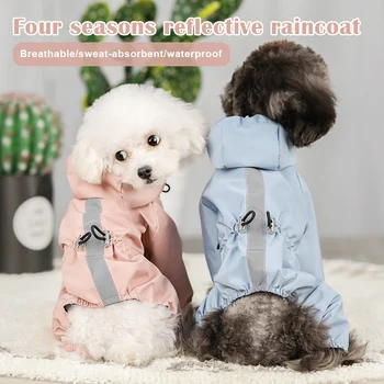 

Autumn and Winter Dog Clothes Waterproof Mesh Breathable Sweat-absorbent Reflective Pet Raincoat for Puppy Cat Dog In Stock
