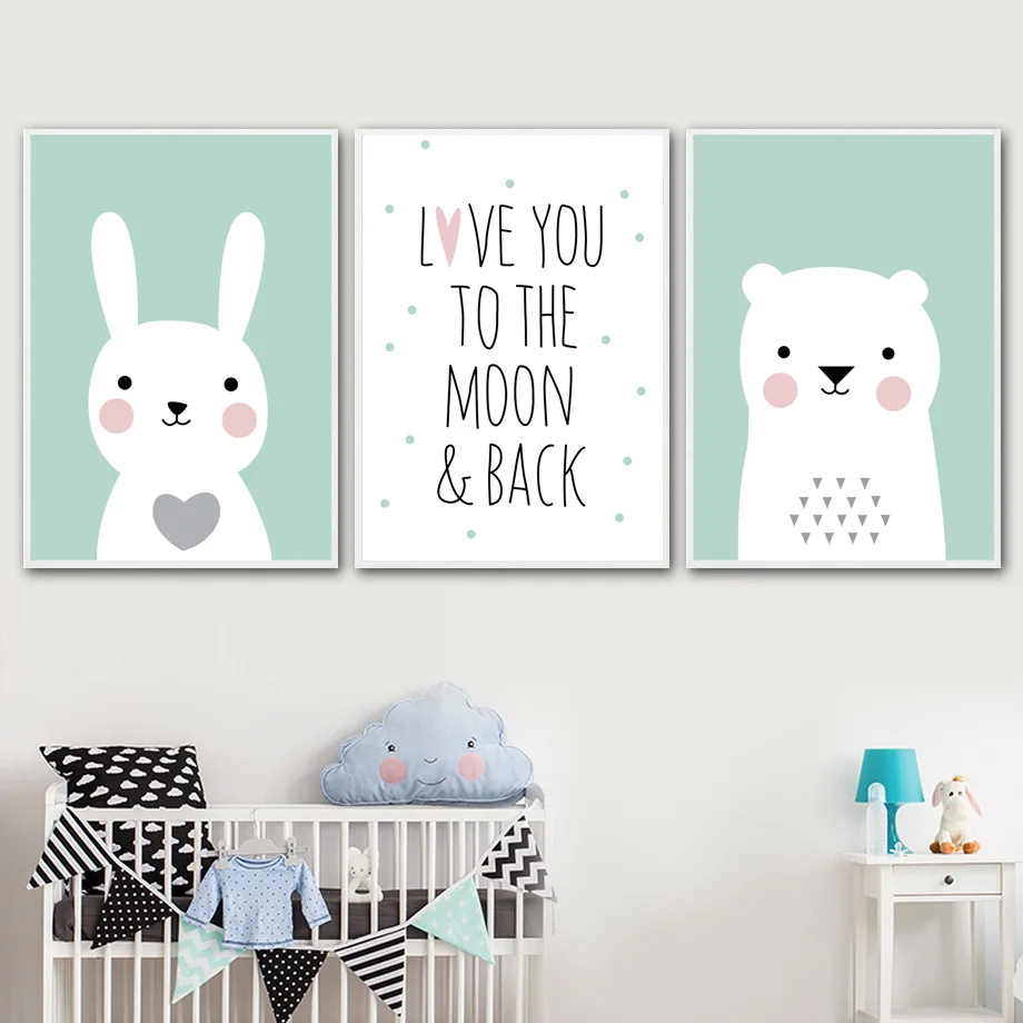

Cartoon Cute Rabbit Bear Quote Nursery Wall Art Print Canvas Painting Nordic Posters And Prints Wall Pictures For Baby Kids Room