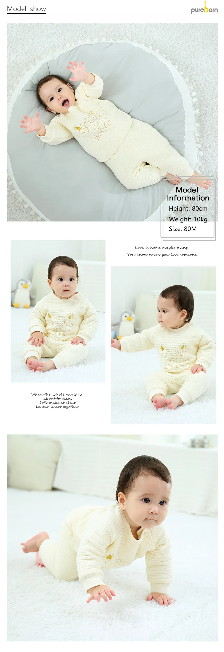 Pureborn/2 шт.; одежда для малышей; набор стеганый хлопковый топ с подкладкой и штаны; Одежда для девочек с рисунком; зимняя одежда