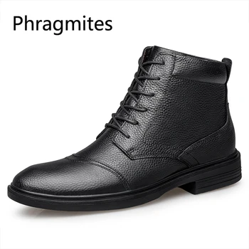 

Phragmites High Top Business Leather Shoes Plus Size 48 Men Boots 2019 New Fashion Leather Wear Resisting Snow Boot Men Botines