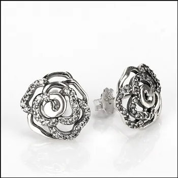 

Original S925 Sterling Silver Creative Rose Pan Earrings For Women Wedding Gift Fashion Jewelry