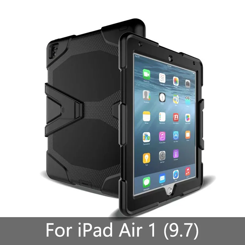Чехол для планшета для iPad Air 1 Air 2 сверхмощный водонепроницаемый ударопрочный резиновый ЖЕСТКИЙ чехол-подставка для iPad Air 1 2 Чехол - Цвет: Черный