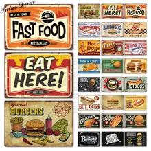 Fast Food znak blaszany Vintage metalowy znak tablica Metal Vintage Hot Dog dekoracje ścienne dla kuchni Cafe Diner Bar metalowy znak s(20x30cm) tanie tanio Putuo Decor Amerykański styl Rectangle TH0650 20x30CM (7 87x11 8inch) 1 x Tin Sign 2 x Double Sided Foam Tape