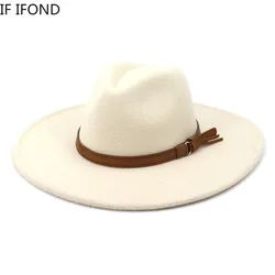 2021 Big edge Fedora Felt Hat Faux Woolen Winter Autumn Jazz Hat For Men Women Church Panama Sombrero Cap