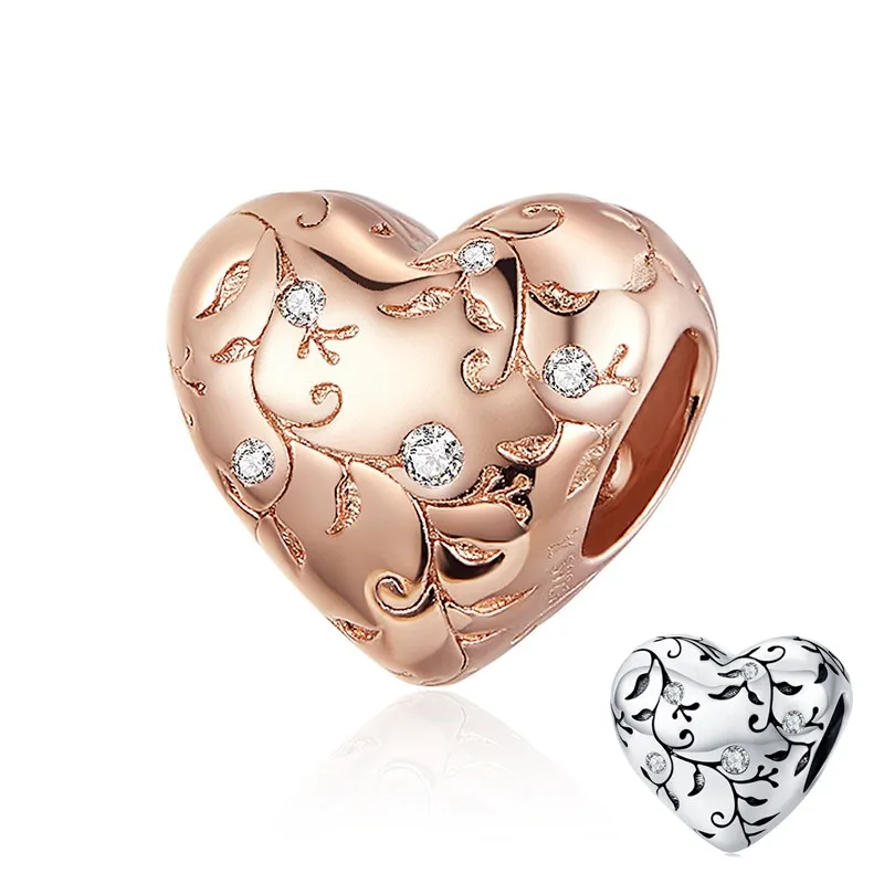 Браслет Pandora,, 925 пробы, серебро, CZ, дерево, бусины, S925, розовое золото, циркон, ветка, сердце, Подвески для изготовления ювелирных изделий своими руками